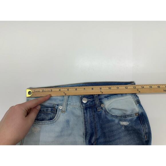 American Eagle Womens Jeans Size 00 Mom Jean Two Tone Distressed Denim - Picture 9 of 13